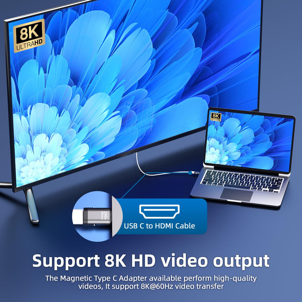 DuHeSin USB C Magnetic Adapter 240W, (2 Pack) Magnetic USB C Adapter 24 Pin Straight with USB4 40Gbps 8K 60Hz Video for iPhone 15/16 Series, Thunderbolt 3/4, MacBook Pro/Air and More Type C Devices