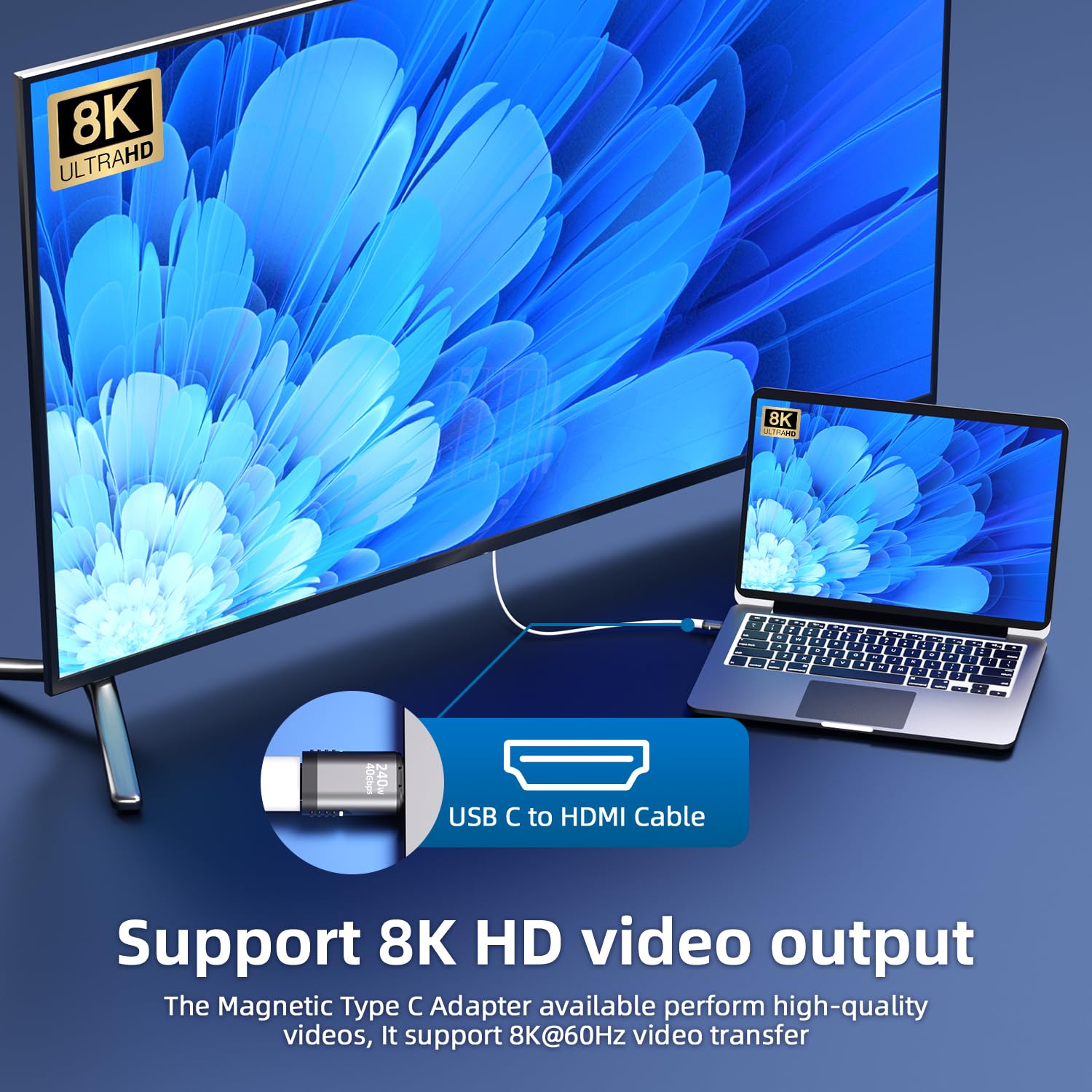 DuHeSin USB C Magnetic Adapter 240W, (2 Pack) Magnetic USB C Adapter 24 Pin Straight with USB4 40Gbps 8K 60Hz Video for iPhone 15/16 Series, Thunderbolt 3/4, MacBook Pro/Air and More Type C Devices