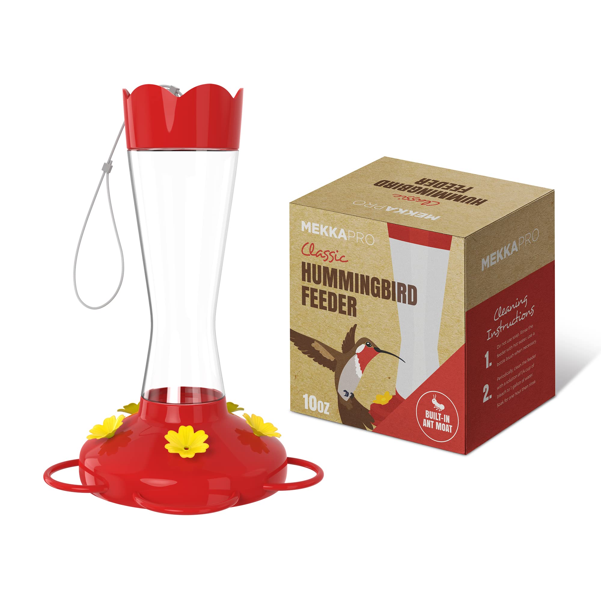 MEKKAPRO Outdoor Hummingbird Feeder Made from Glass, Hanging 5 Nectar Feeding Stations, Bright Red, Backyard Feeder (10 Ounce)
