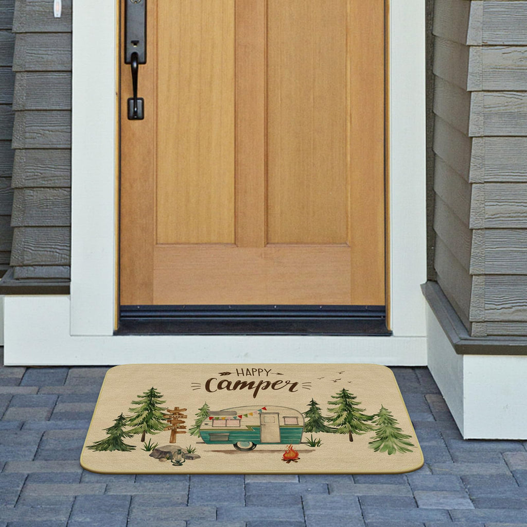 comfoyar Camper RV Door Mat, Happy Camper Floor Mats, Welcome Mat with Rubber Backing for Shoe Scraper, Non Slip, Easy to Clean Floor Mat Rug for Outside Camper Decor (17"x 30")