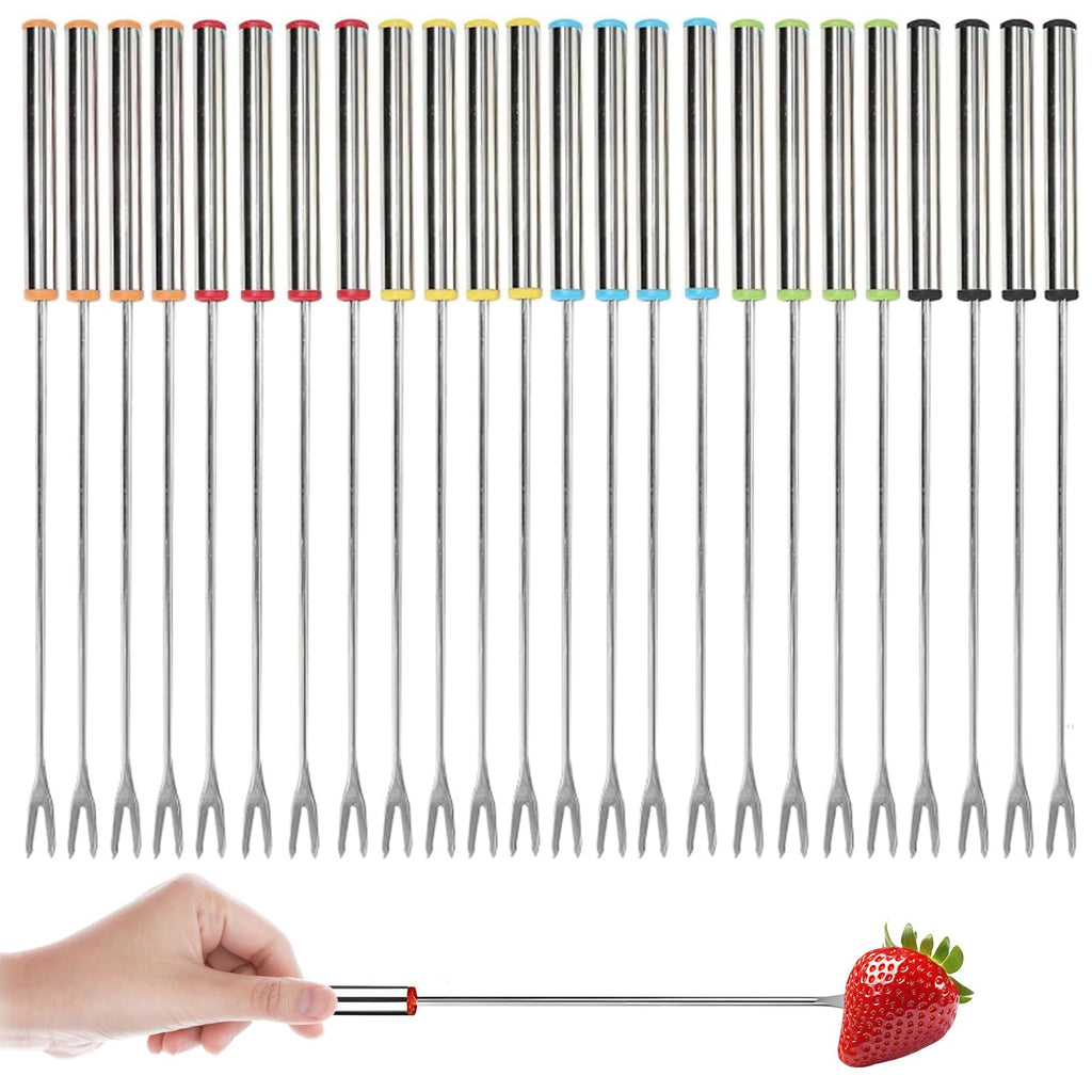 FYHJTRT 24PCS Fondue Forks - 9.45" Stainless Steel Color-Coded Skewers Heatproof Handles for Chocolate, Cheese, Marshmallows & Meat (6 Colors)