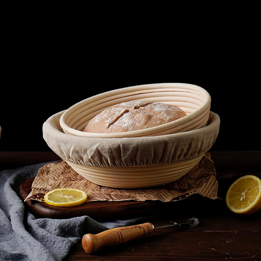 KOACKL Banneton Bread Proofing Basket, Sourdough Starter Kit, 9 Inch Round Banneton Basket, Proofing Basket, Sourdough Bread Making Tools with Cloth Liners for Making Beautiful Bread