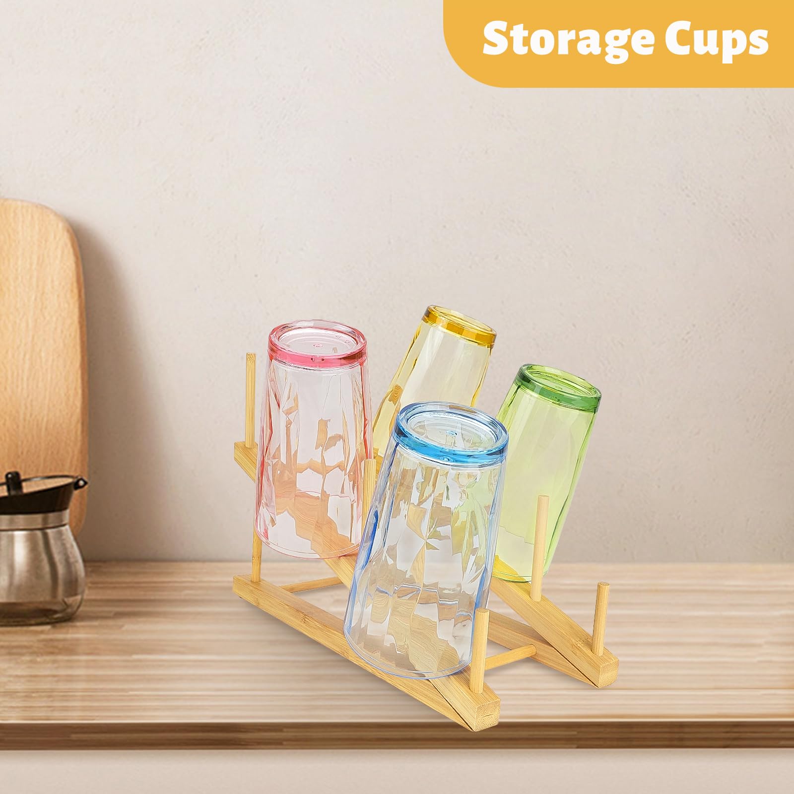 6 PCS Bamboo Dish Drying Rack Wooden Pot Lid Holder, SHAIDOJIO Plate Stand Drainer Kitchen Cabinet Organizer for Dish, Pot Lids, Bowls, Cups, Cutting Boards, Books (5 Slots)