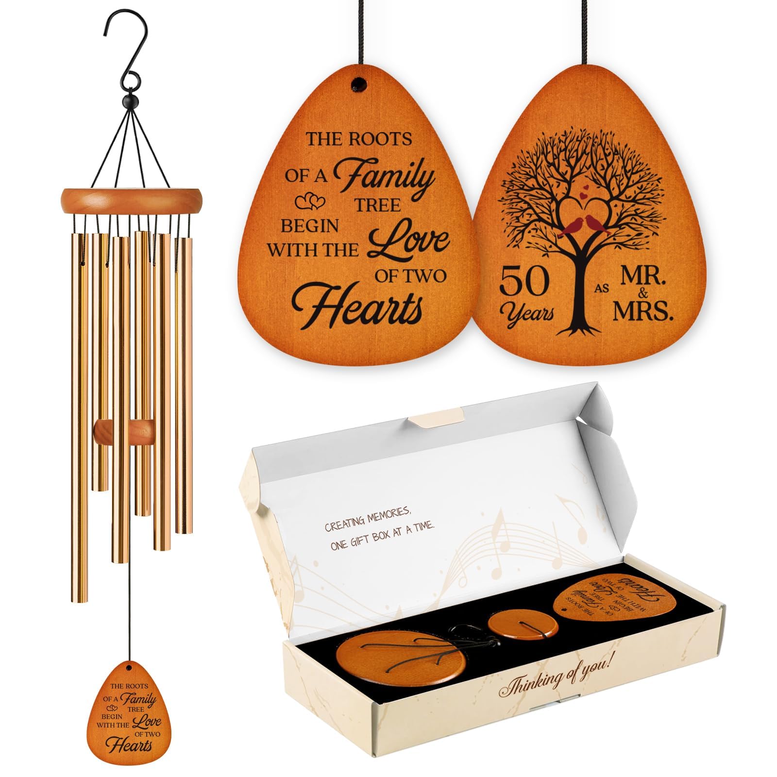 Leebbsin 50th Anniversary Wedding Wind Chime - Romantic Golden for Couple, Parents, Wife, Husband, Friends - Keepsake Ideas