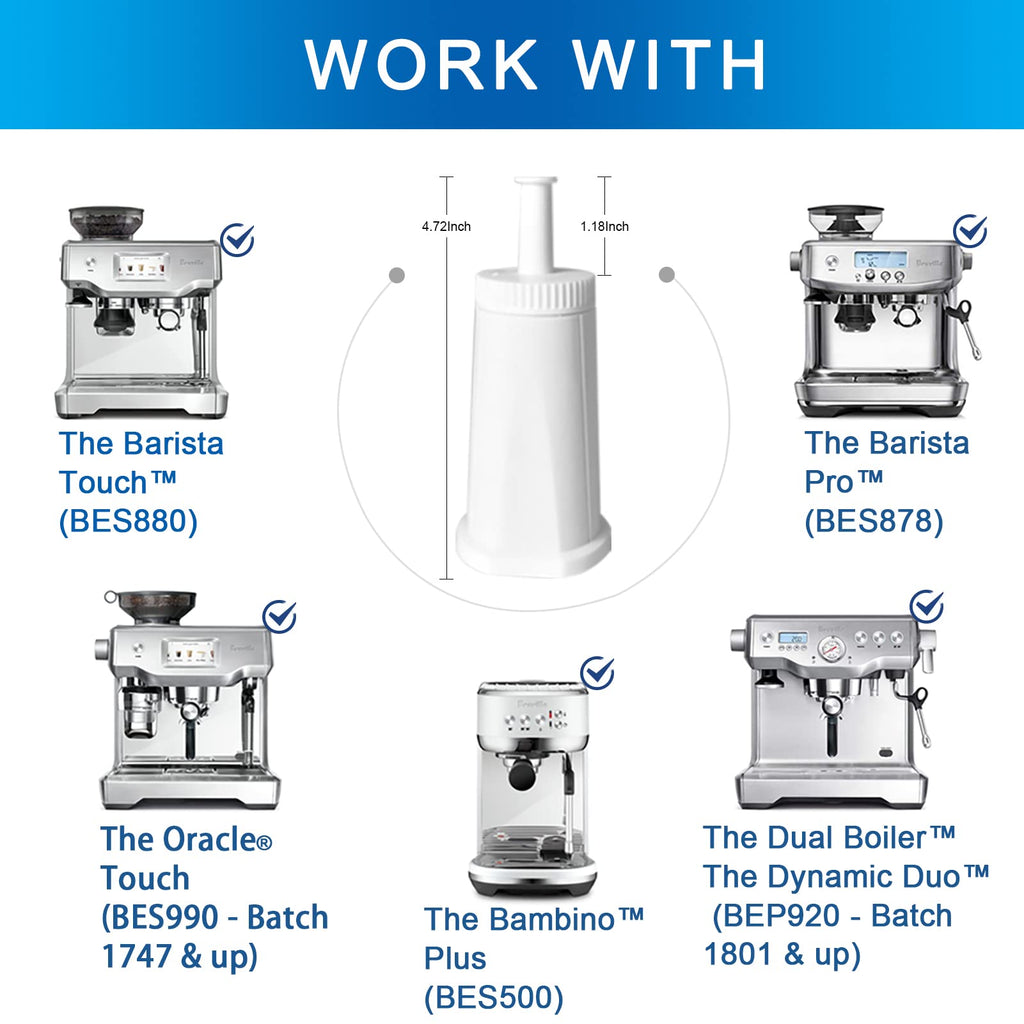 4-Pack of Replacement Water Filter for Breville Claro Swiss - Oracle, Barista Touch Filters Bambino Espresso Coffee Machine Replacement Compare to Part #BES008WHT0NUC1