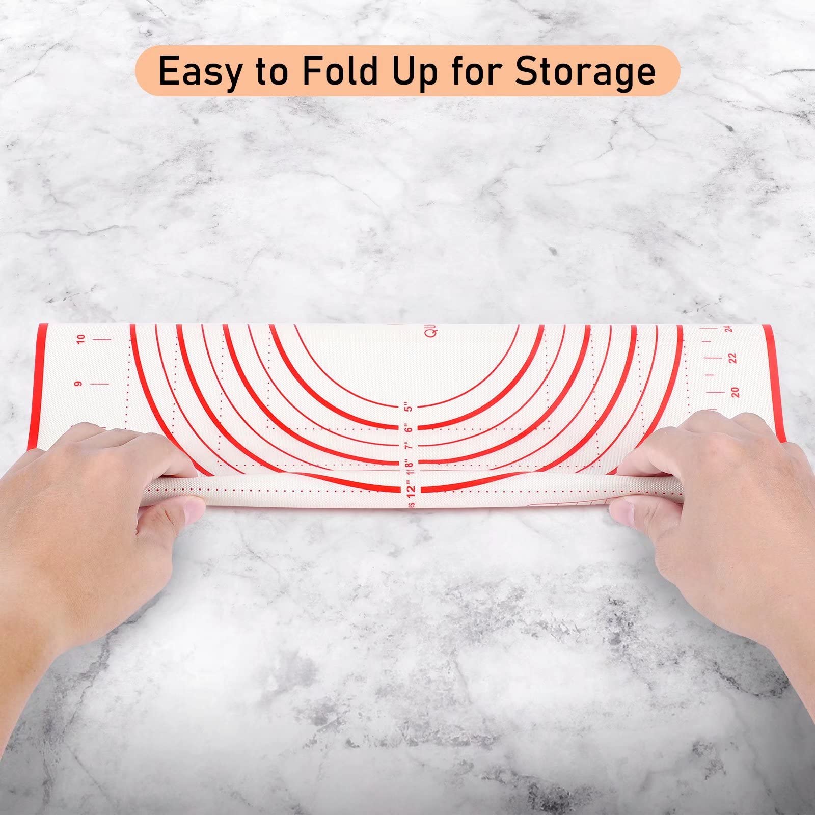 Silicone Baking Mat, Pastry Mat for Rolling Dough Non Slip Extra Large, 20" x 28", Red, Fondant Mat