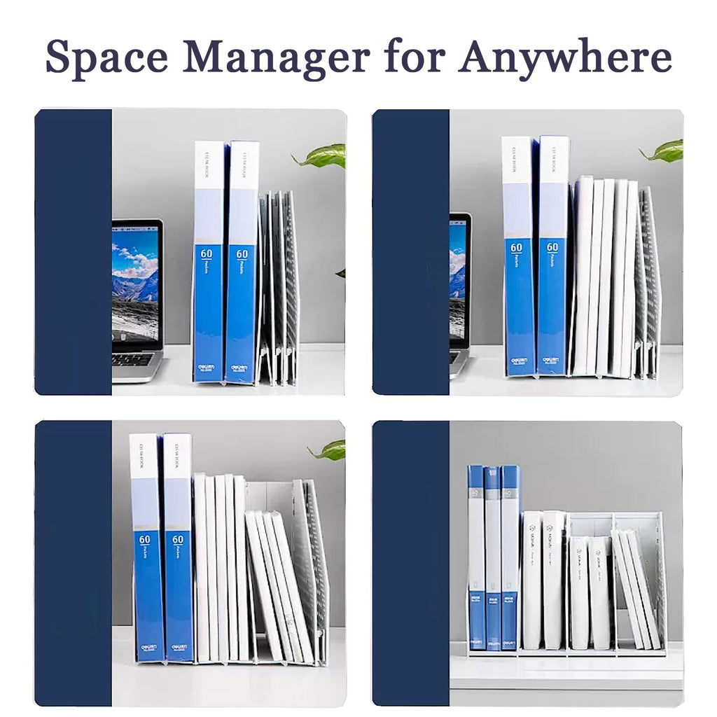 SAYEEC Desktop File Magazine Folder Holder 4 Section Plastic Hollow Documents Foldable Organizer File Cabinet Shelf Frames Dividers Rack Display and Storage (White)