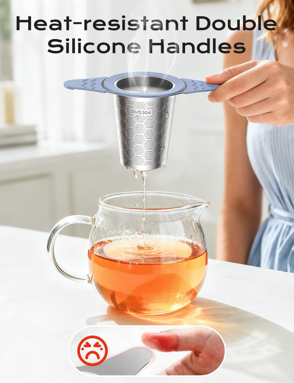 CTIANWXY 2Pcs Large Tea Infuser for Loose Leaf Tea,18/8 Stainless Steel Tea Infuser with Heat Proof Silicone Handles,Extra Fine Mesh Tea Strainers Filter Fine Tea Leaves Effectively,Fits TeaPots/Mugs
