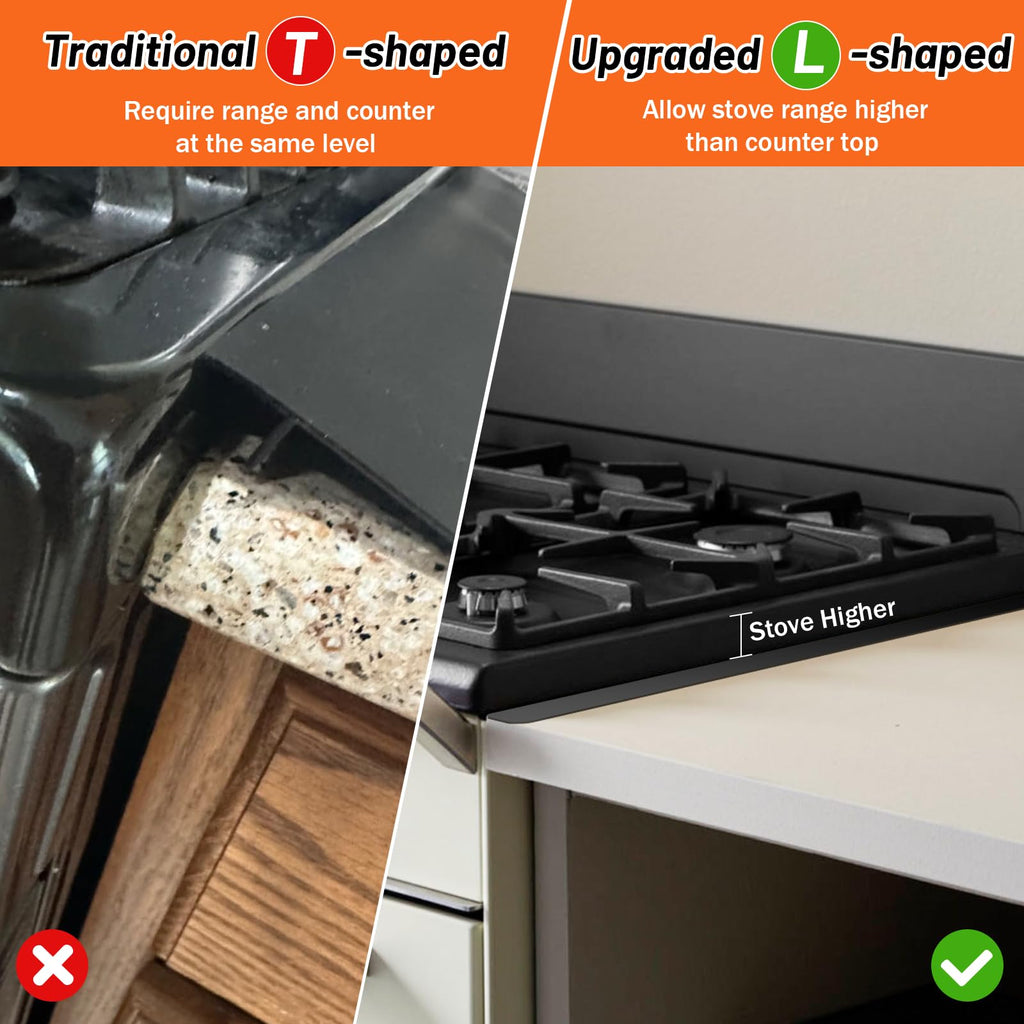 Stainless Steel Stove Gap Covers (2PCS),Stove Gap Filler,Range Trim Kit,Stove Gap Guard for Kitchen Oven Between Stovetop and Counter,Easy Clean Heat Resistant,Adjustable Length 13.8'' to 27.5'',Black