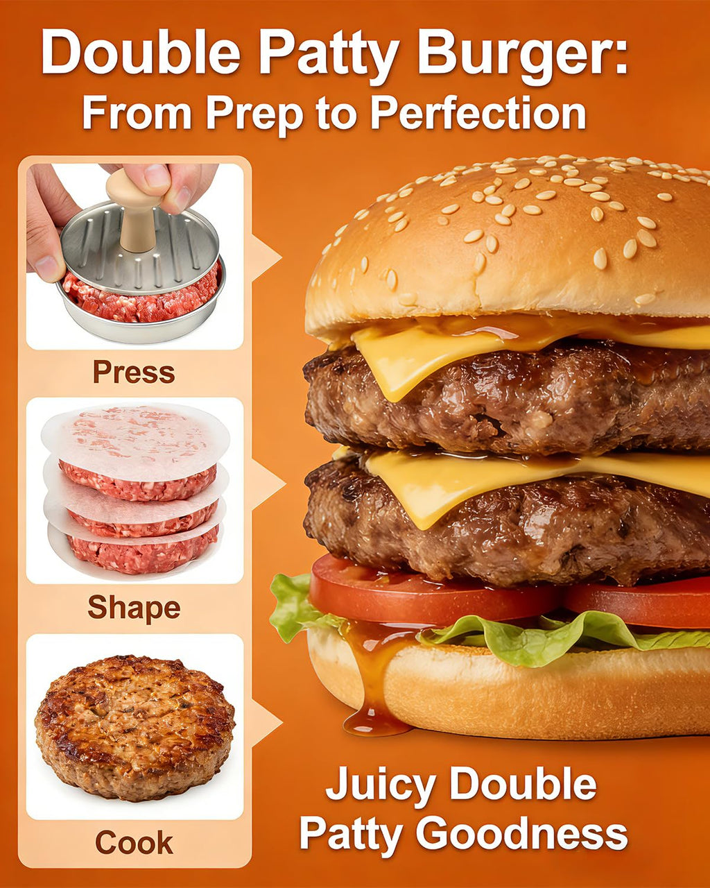 Burger Press, 5”Stainless Steel Hamburger Press Patty Maker, Non-Stick Hamburger Press for Making Patties, for Grilling and Cooking, Comes with 100 Pieces of Wax Paper