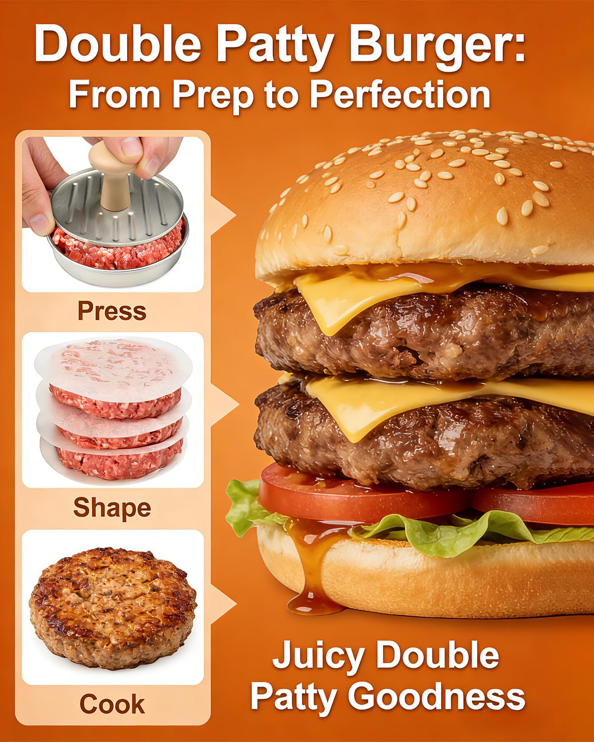 Burger Press, 5”Stainless Steel Hamburger Press Patty Maker, Non-Stick Hamburger Press for Making Patties, for Grilling and Cooking, Comes with 100 Pieces of Wax Paper