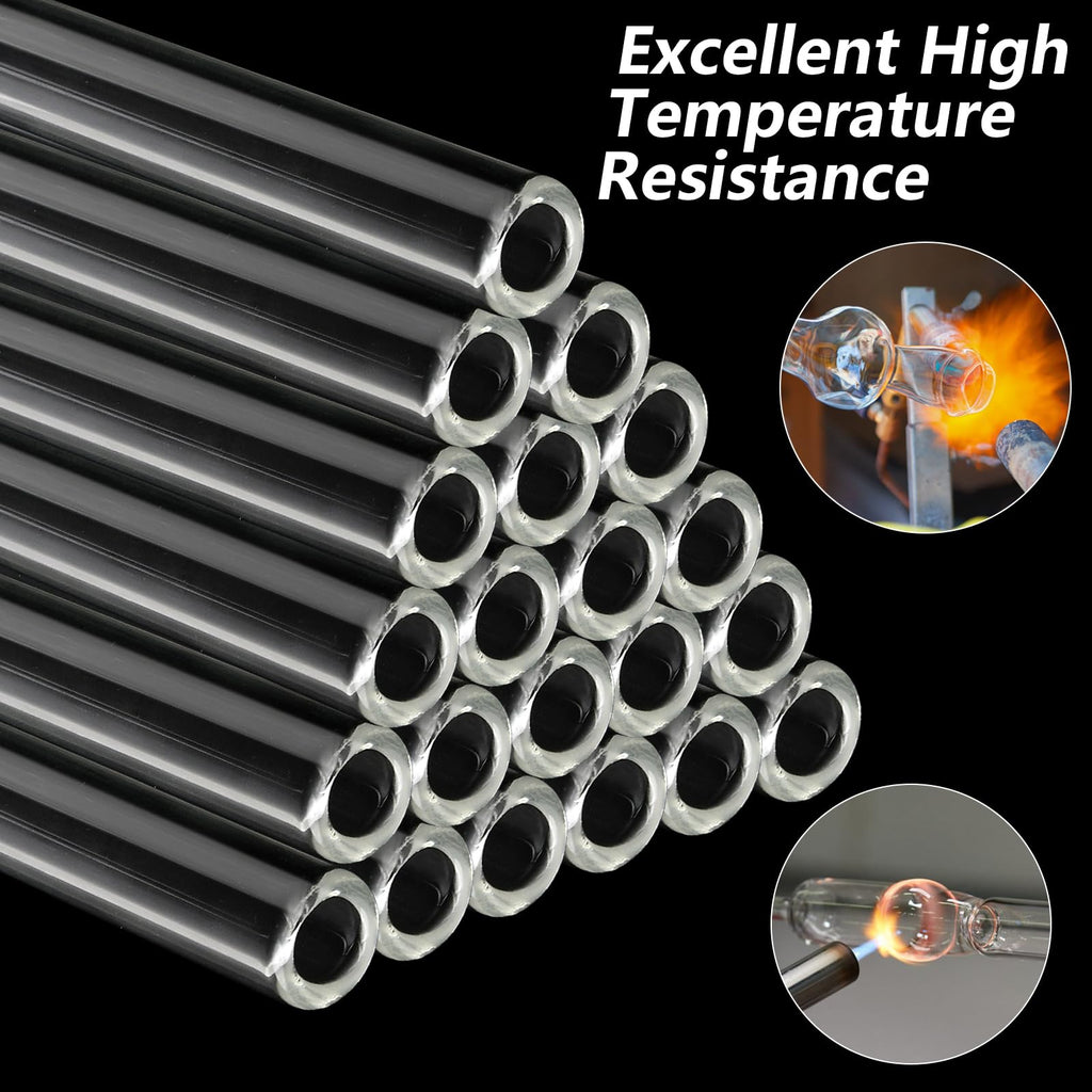 Worldity 30 Pcs 4 Inches Long Glass Blowing Tubes, Clear Glasses Tube for Art DIY, 12mm OD 8mm ID 2mm Thick Wall Glass Borosilicate Blowing Tubes with 6 Cleaning Brush