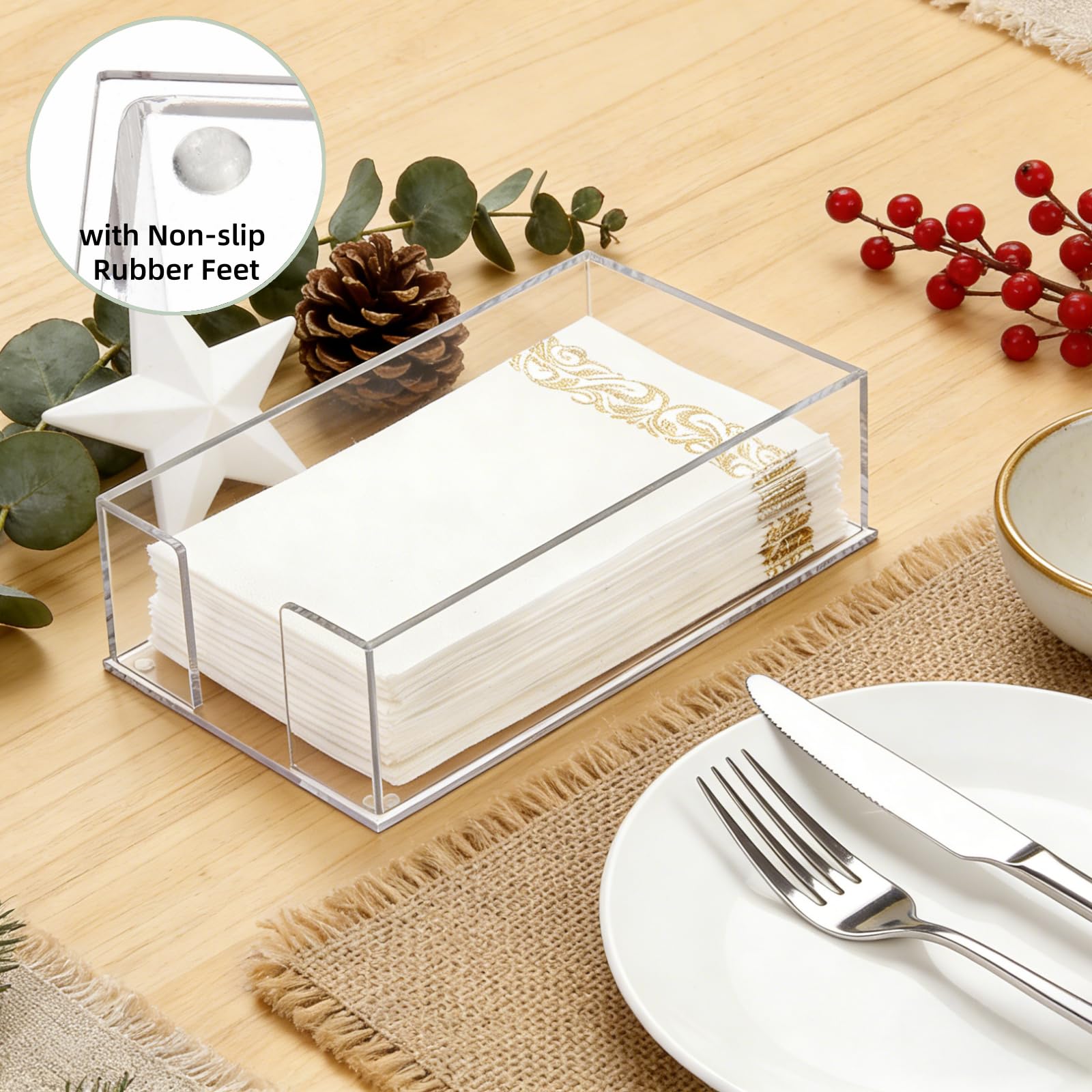 Cididu Set of 2 Acrylic Guest Towel Napkin Holder, Clear Paper Towel Storage Tray Cocktail Dinner Napkin Holder, Disposable Paper Hand Towel Holder for Modern Buffet Kitchen Dining Room Bathroom Party