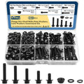 Vifmy M6-1.0 x 12/16/20/25/30mm Flange Hex Head Bolts Assortment Kit (240 Pack) with Serrated Flange Nuts,Washers & Lock Spring Washers,Hex Head Screw,Alloy Steel Black Oxide Finish Plated Full Thread