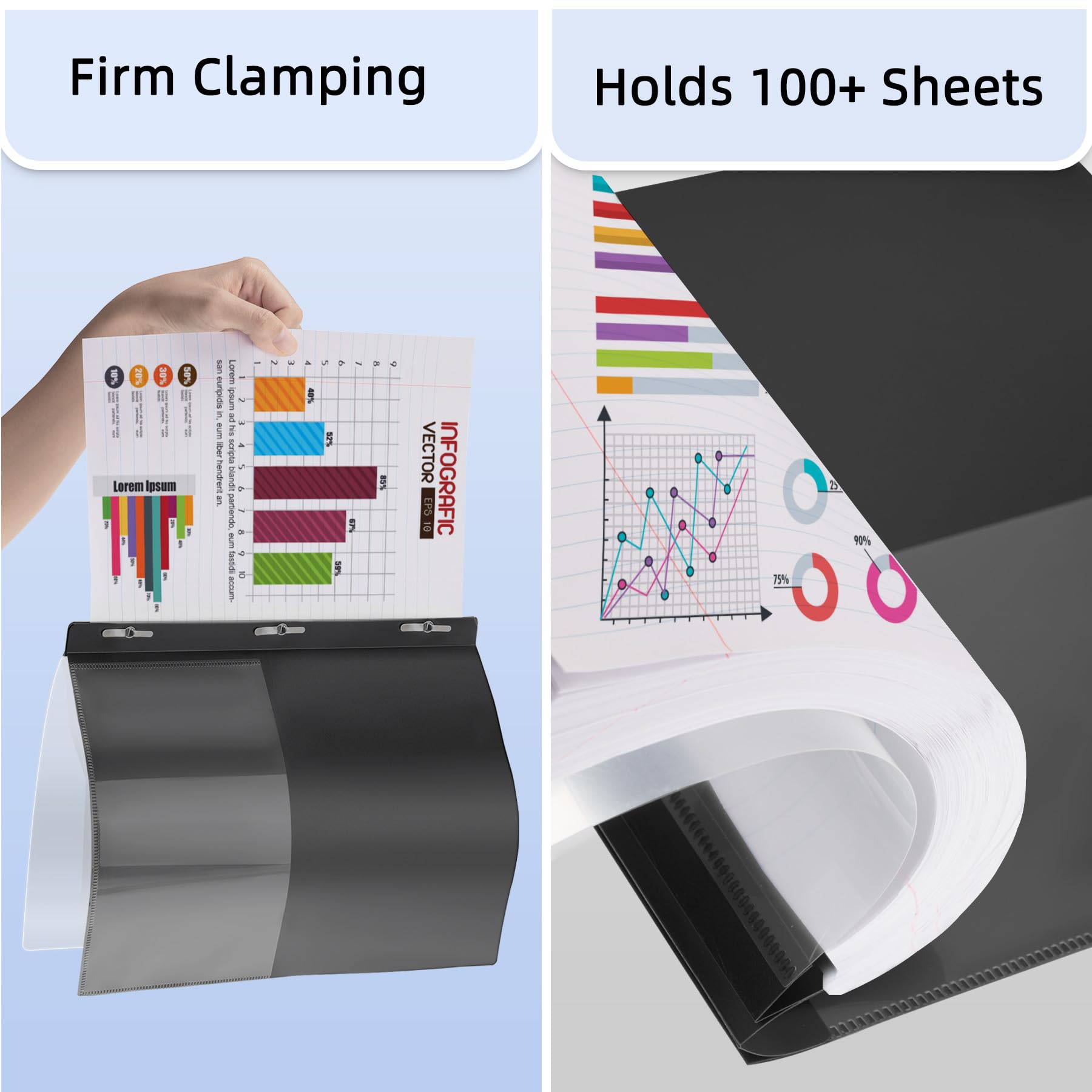 HAUTOCO 12 Pack Plastic Report Covers with 3 Prongs Fasteners Clear Front Resume Portfolio Folder for 8.5x11 Letter Size Paper, Presentation Document Report Cover for School Office Business, Black