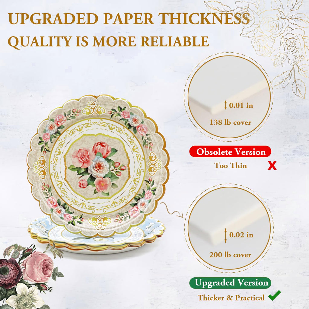 Oevbexos 60-Pack Floral Paper Plates, Tea Party Decorations, 9 Inch Disposable Floral Plates for Tea Party, Baby Shower, Bridal Shower, Birthday, Wedding and Any Celebration