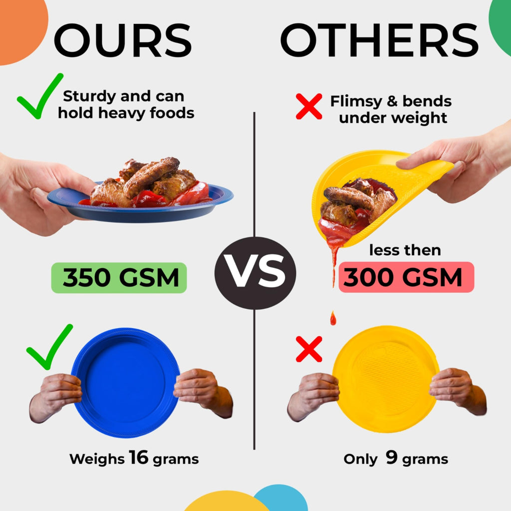 Exquisite Gold Plastic Plates for Party 7" Gold Disposable Plates for Party Supplies 50 Pcs Disposable Dinner Plate Heavy Duty 350 GSM Plate Sets, Plastic Dinnerware Sets