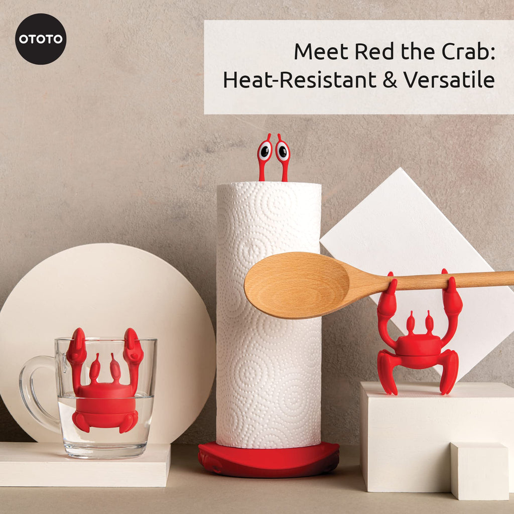 OTOTO Red The Crab Utensil Rest - Cooking Gifts, Spoon Rest Repose Cuillère - Heat-Resistant Steam Releaser, Non-Slip Spoon Holder, Chopstick Holder