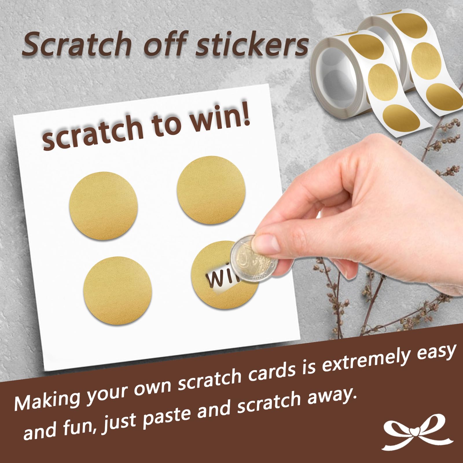 600PCS 1 Inch Scratch Off Sticker Round Labels Scratch Off Card Stickers Circle Self Adhesive Labels for Lottery Tickets DIY Reward Cards (Gold)