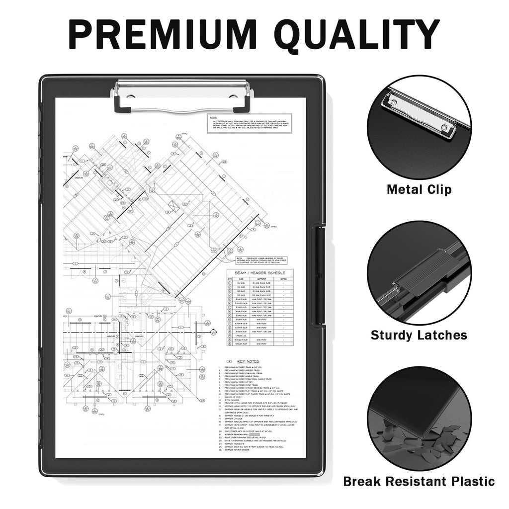 Rimilak Plastic Clipboard with Storage, Side Opening Clip Boards with 2 Storage Case, High Capacity Nursing Clipboards with Heavy Duty Clips for Work School Office Supplies, Black