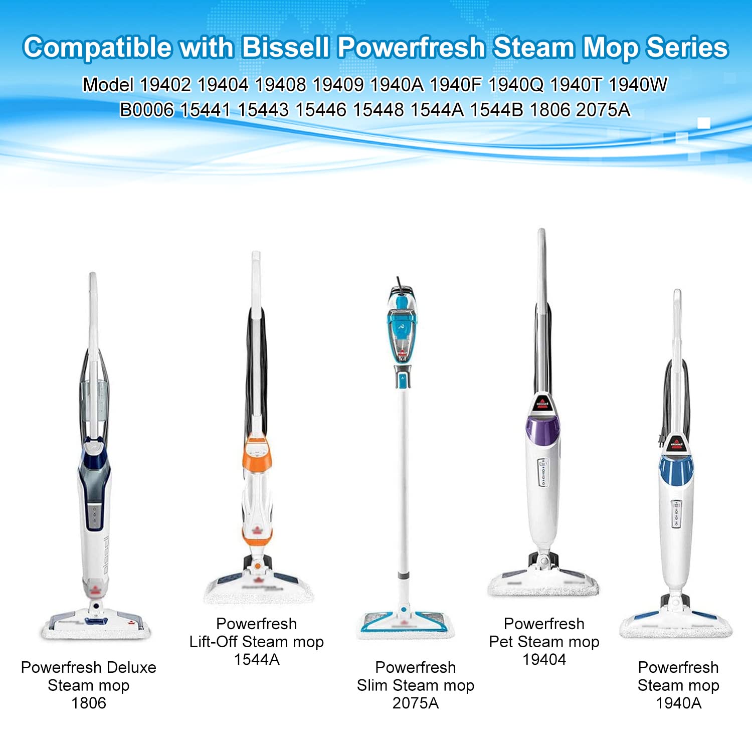 Steam Mop Replacement Pads Compatible with Bissell Powerfresh Steam Mop Pads for Bissell 1940 1806 1544 1440 2075 2685 Series Mops Resuable Floor Steamer Mop Pad Refills for Dry & Wet Cleaning, 8 Pack