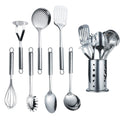 Berglander Stainless Steel Kitchen Utensil 7 Piece with 1 Stand, Slotted Tuner, Ladle, Skimmer, Serving Spoon, Pasta Server,Potato Maseher, Egg Whisk. Kitchen Tool Set. Kitchenware with Holder.
