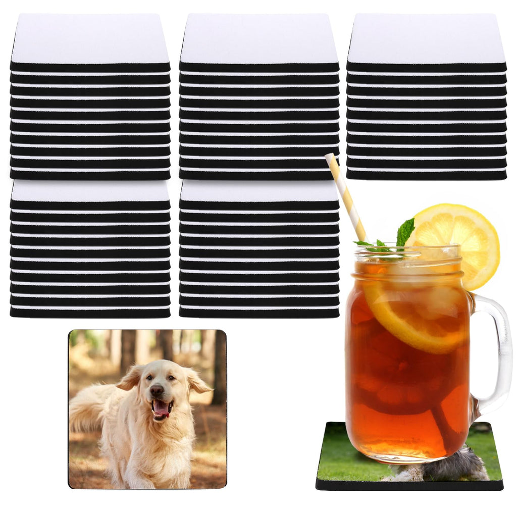 Okllen 50 Pack Square Sublimation Blank Coaster, Sublimation Blank Cup Mat, Rubber Heat Transfer Press Cup Coaster for Thermal Sublimation DIY Crafts, 3.5x3.5 Inches/ 5MM Thickness