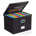 Oterri Zipper File Box with Lid, Legal/Letter Size Document Organizer with Mesh Pockets, Filing Box with Handle, Zippers Document Storage Box for Office/Home/School (1 Pcs, Large-Black)
