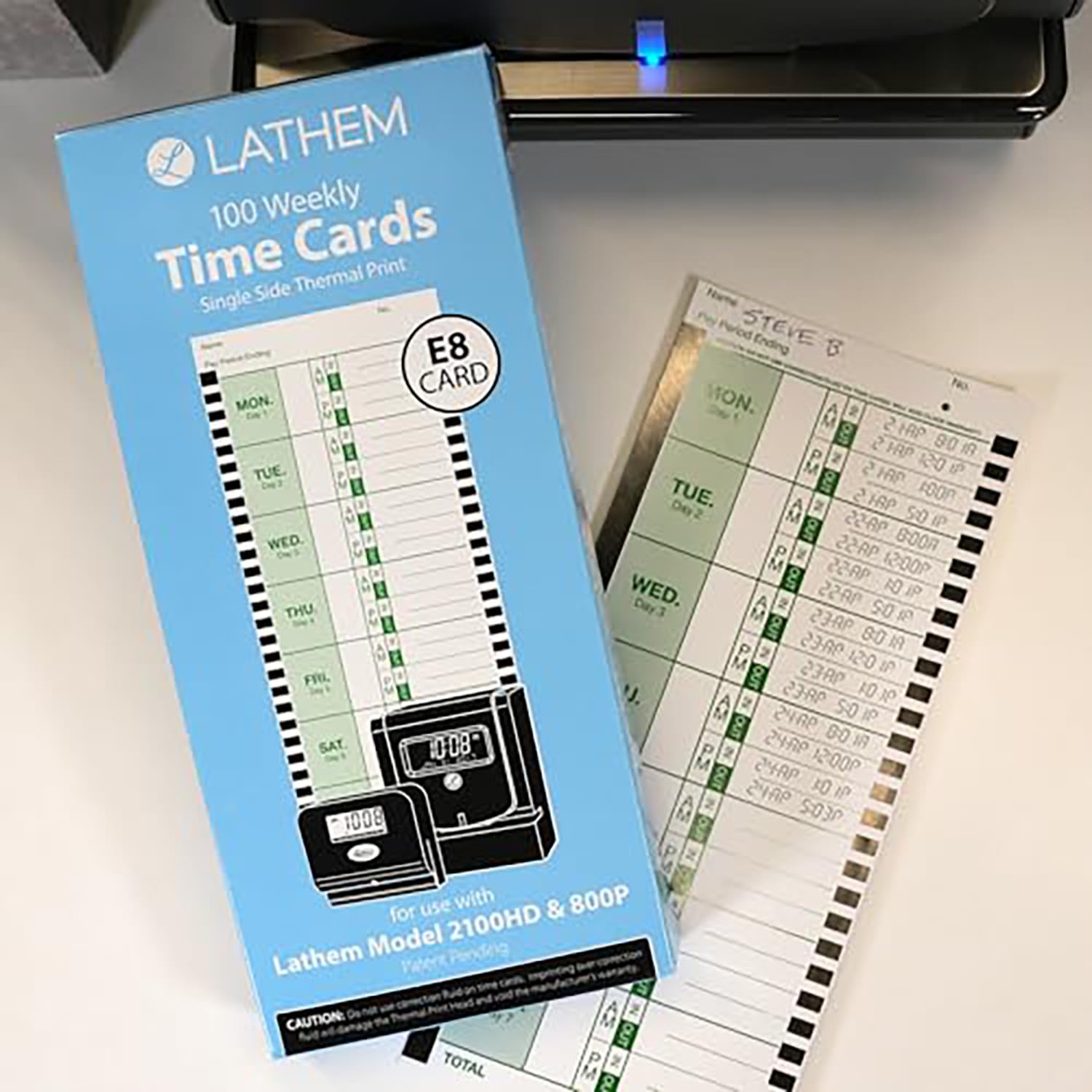 Lathem Time Cards, Thermal, Weekly, 100 per Pack, White (LTHE8100)