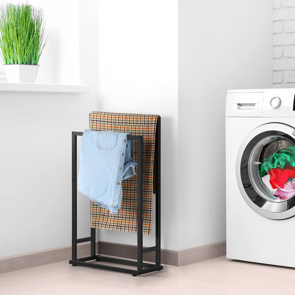 Free Standing Towel Rack 2 Tier Towel Holder Stand Hand Towel Drying Rack Black Towel Blanket Racks for Bathroom Laundry Room Bedroom Pool (Matte Black)