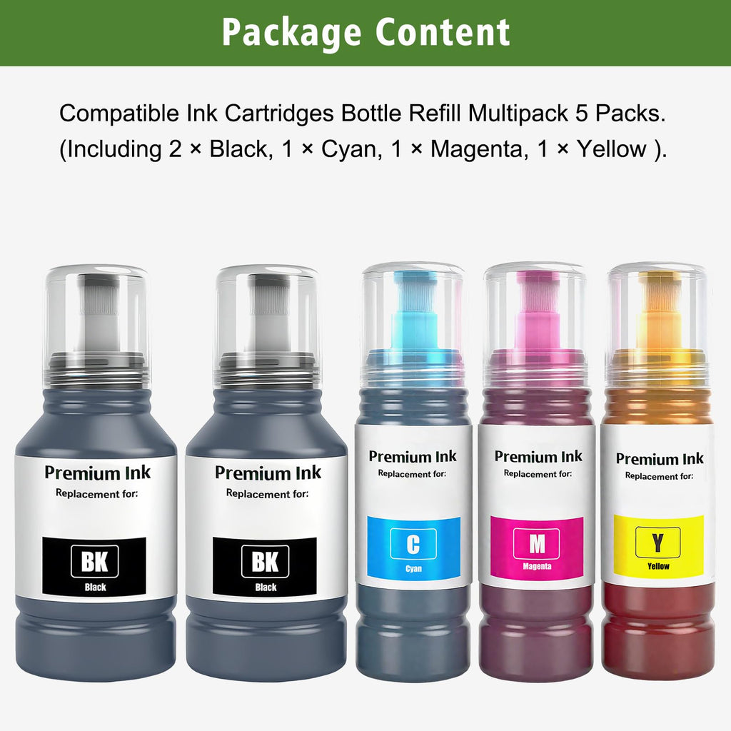 GREENPRINT EPT502 Ink Cartridges Bottle Refill Multipack Replacement for ET-15000 ET-2760 ET-2850 ET-2980 ET-3710 ET-3750 ET-3760 ET-3830 ET-3843 ET-3850 ET-4750 ET-4760 ET-4850 Printer (2BK C M Y)
