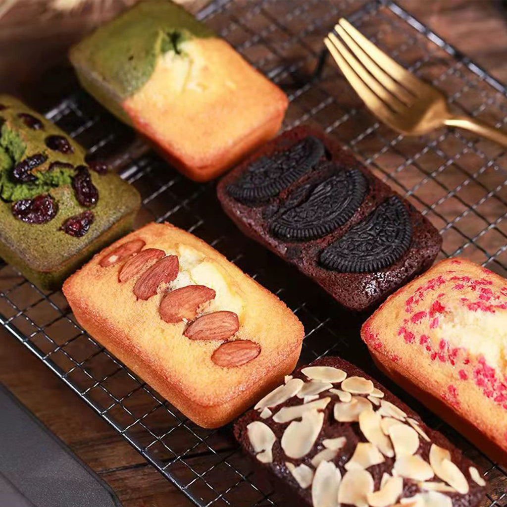 PLAZOTTA 2 Packs 8 Cavity Non-Stock Mini Loaf Pan with Silicone Handle, Mini Bread Loaf Baking Pan Mini Brownie Pan Cheesecake Mould Rectangular Bar