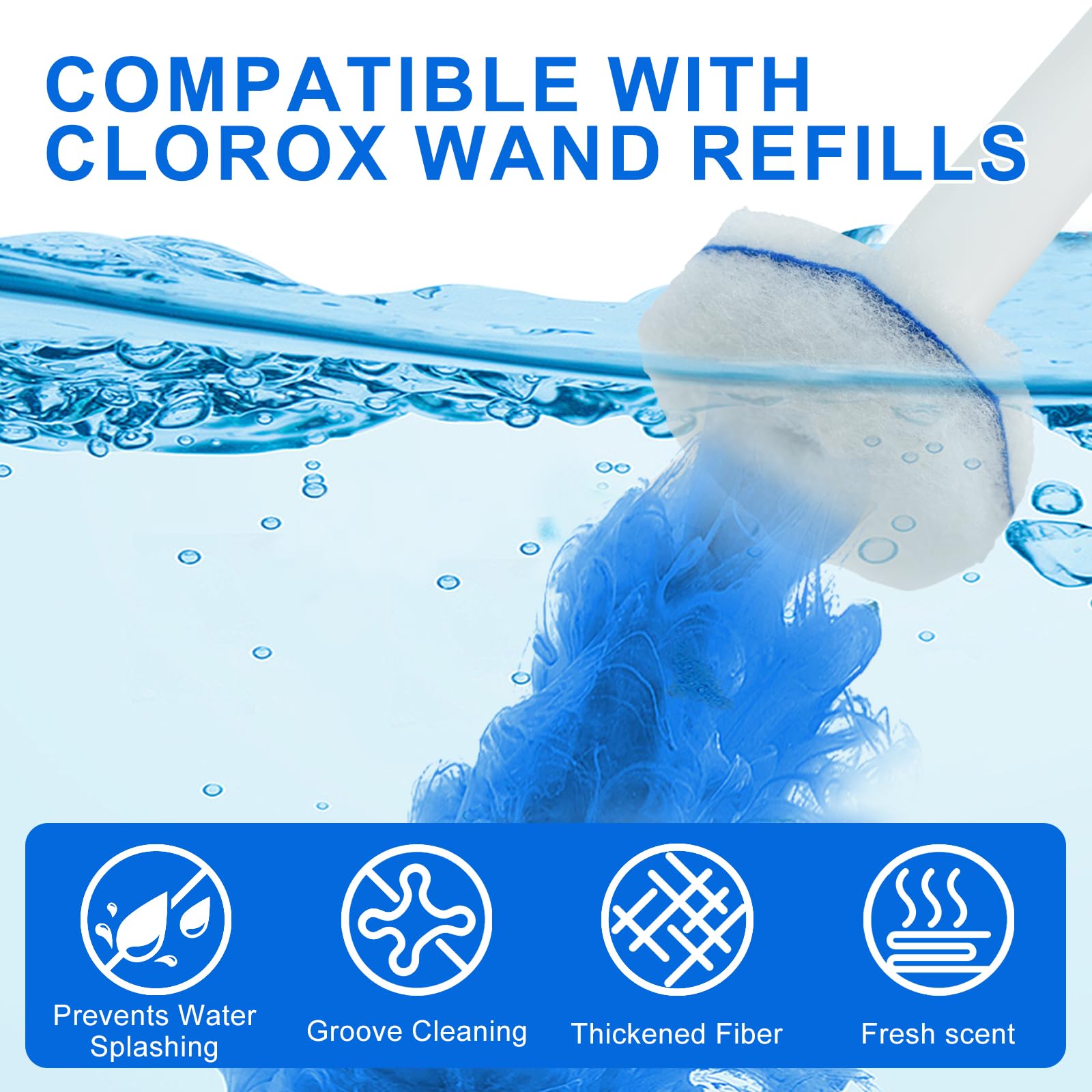 60 Count Toilet Wand Refills for Clorox, Disposable Toilet Brush Compatible with Clorox Toilet Wand Cleaning System, Upgrade Fiber Bowl Cleaner Brush for Closestool Cleaning