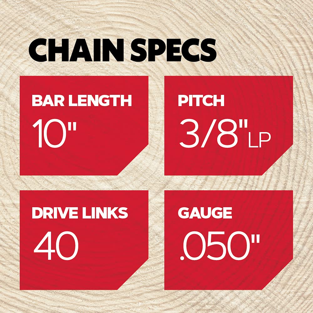 Oregon S40 AdvanceCut Chainsaw Chain for 10-Inch Bar -40 Drive Links – Low-Kickback Chain fits Echo, Greenworks, Poulan and More