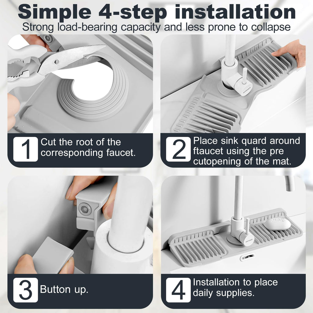 Accock 24 inch Kitchen Sink Splash Guard, Silicone Draining Mat for Sink, Longer Silicone Faucet Drainer Pad, Sink Protectors for Kitchen Sink Mat, Sponge Holder for Kitchen. (Grey, XXL(24 * 5.5))