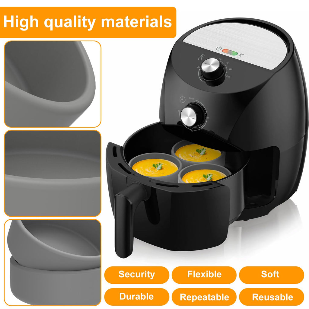 LZVXTYM 3Pcs Silicone Air Fryer Mold, 4-Inch Air Fryer Egg Pan, Microwave Egg Cooker Accessories, Reusable Poacher Cups, Nonstick Eggs Boiler Mold Cup for Baking-Dishwasher Safe(Grey)