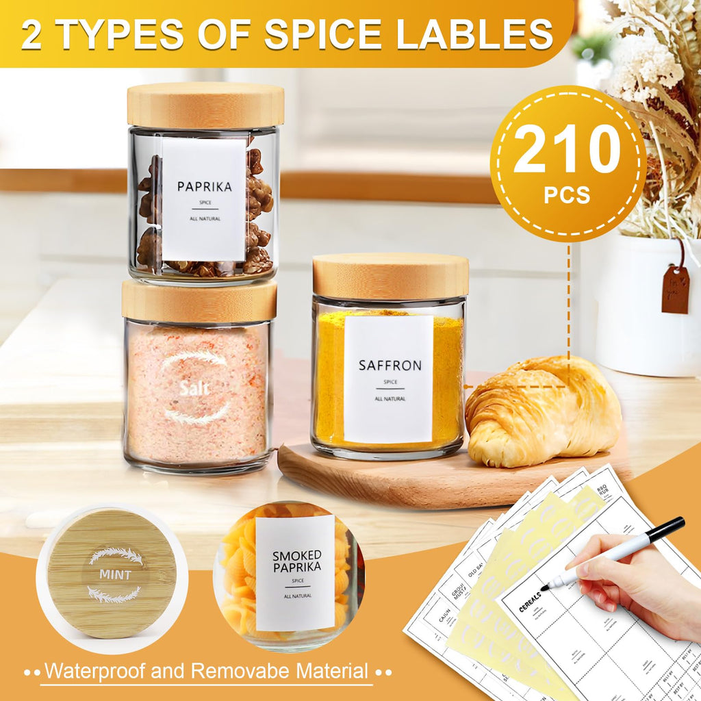 AISIPRIN 12-Piece 8oz Glass Jars with Bamboo Lids, Multi-Purpose Spice & Canning Jars, Includes 210 Labels and Marker