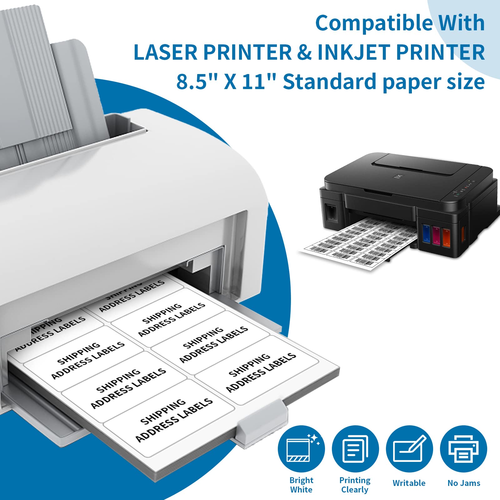 BESTIKER 2” x 4” Shipping Labels 2000 Address Labels Printable, White Sticker Label Sheets for Laser Inkjet Printers (10 Labels/Sheet, 200 Sheets)