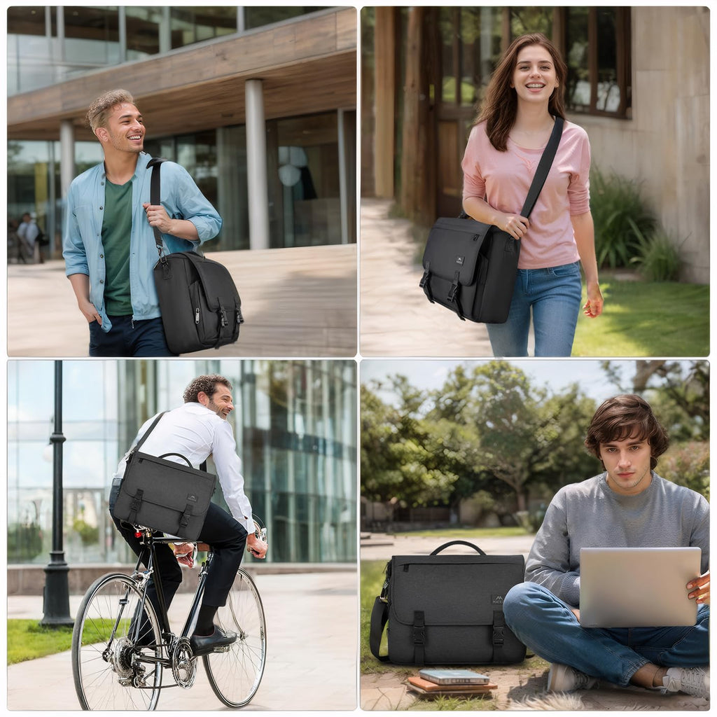 Messenger Bag for Men, Laptop Bag 15.6 Inch, Water Resistant Canvas Shoulder Bag Nylon Crossbody Bag for Women with Detachable Shoulder Strap Black