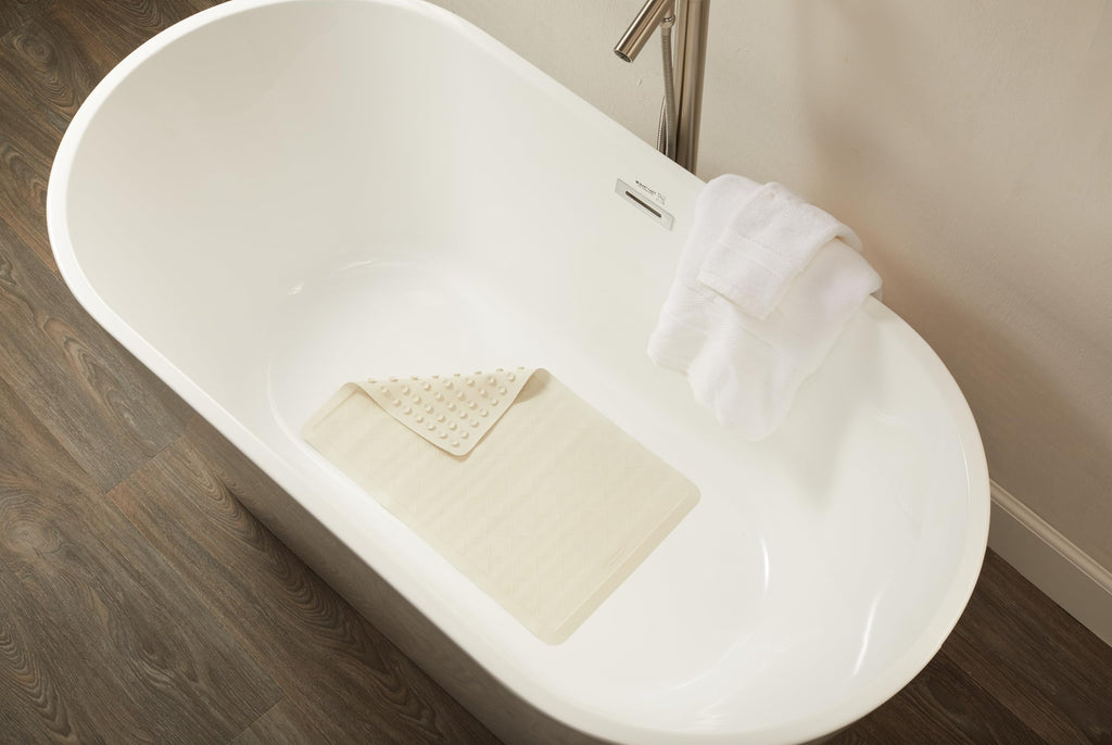Rubbermaid Commercial Products Bath Tub and Shower Mat | Medium - 14 x 24 in. | White | Machine Washable | Safti-Grip Non-Slip Bathroom Mat with Suction Cups for Home/Hotel/Shower/Bathtub