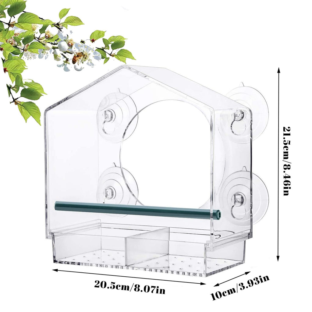 Window Bird-Feeder Birdfeeders-House Crystal Clear-Acrylic - with Strong Suction Cups and Sliding Seed Tray with Drain Drainage Holes