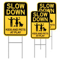 Eyoloty Slow Down Sign With Metal Stake,12"*16" Kids & Pets at Play Sign for Street Neighborhoods,Double Sided Corrugated Plastic Yard Sign,Child Safety Caution Signs,Waterproof,Non-Fading (3 Pack)