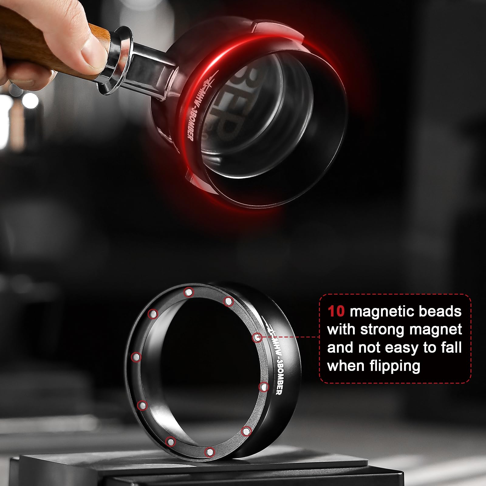 MHW-3BOMBER 58 mm Espresso Dosing Funnel Magnetic Coffee Dosing Ring Portafilter Funnel Barista Tools Compatible with 58 mm Portafilter DR5546B-OS
