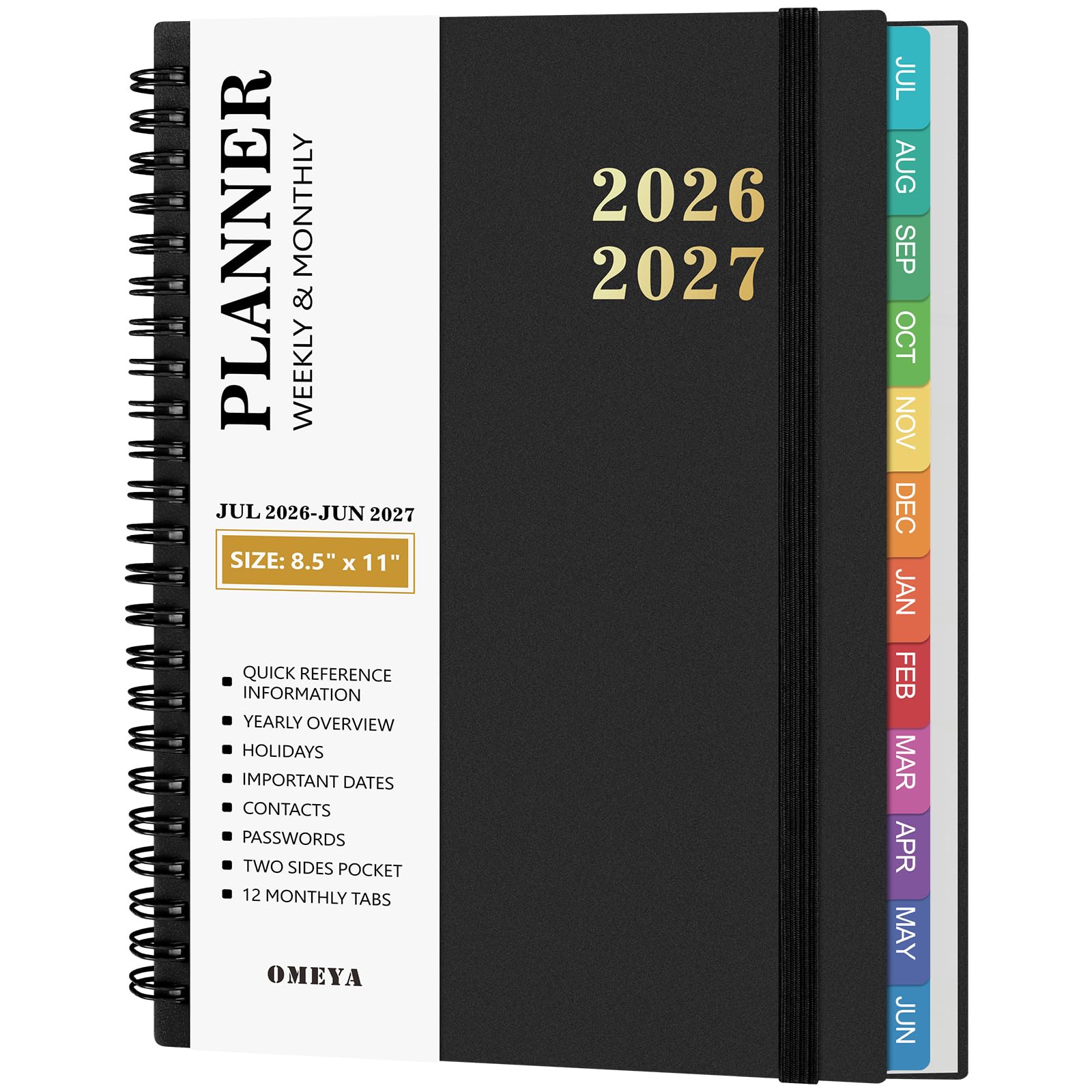 Planner 2026-2027 – Agenda 2026-2027: Planner Weekly and Monthly from July 2026 to June 2027, 8.5" x 11", 2026-2027 Calendar Planner with Monthly Tabs, Flexible Cover, Thick Paper, Inner Pocket for School Office Supplies(Black)