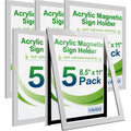 VAIIGO Acrylic Sign Holder 8.5" x 11" Wall Mount, Self Adhesive Magnetic Display Frame with Nano Tape, Plastic Clear Document Frame for Office, Store, School, Home, Wall Picture Frame (Silver, 5Pack)