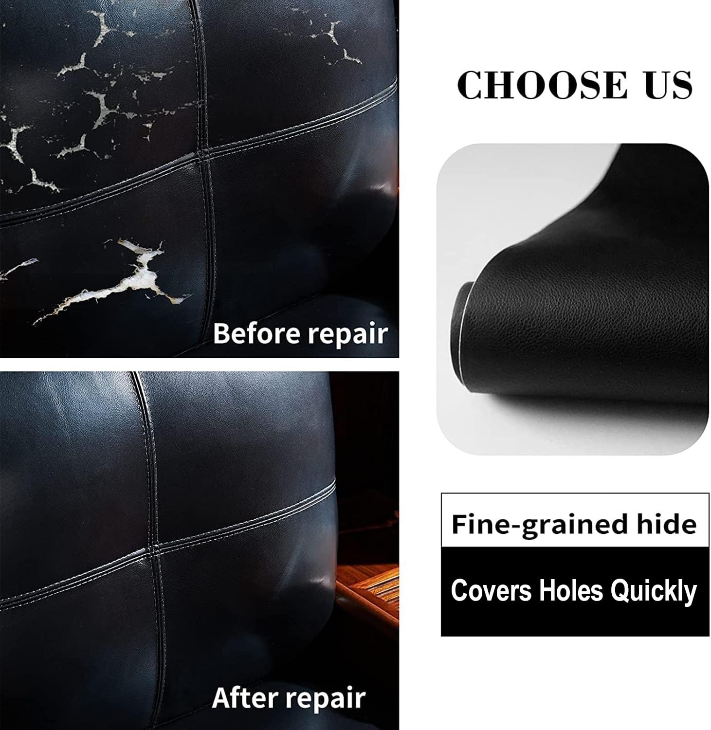 Lifeshoon Leather Repair Patch, 17X79 Inch Self Adhesive Leather Repair, Large Vinyl Patch Tape for Couches, Furniture, Car Seats, Cabinets, Wall, Handbags （Black, 17X79 Inch）
