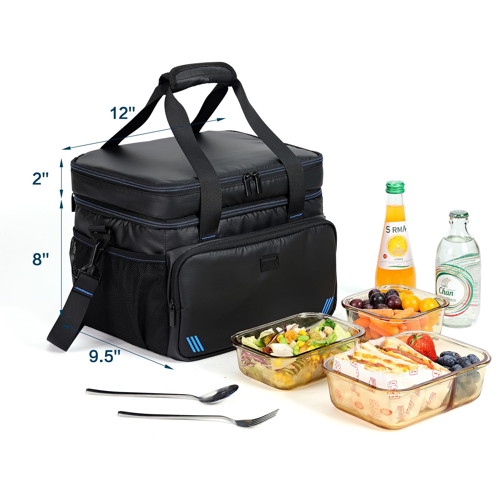 ZEEMO Soft Cooler Bag, Insulated Lunch Box, 19 L Ice Chest, Double Leakproof Layers, Waterproof and Collapsible Case for Work Outdoor Trip, Black