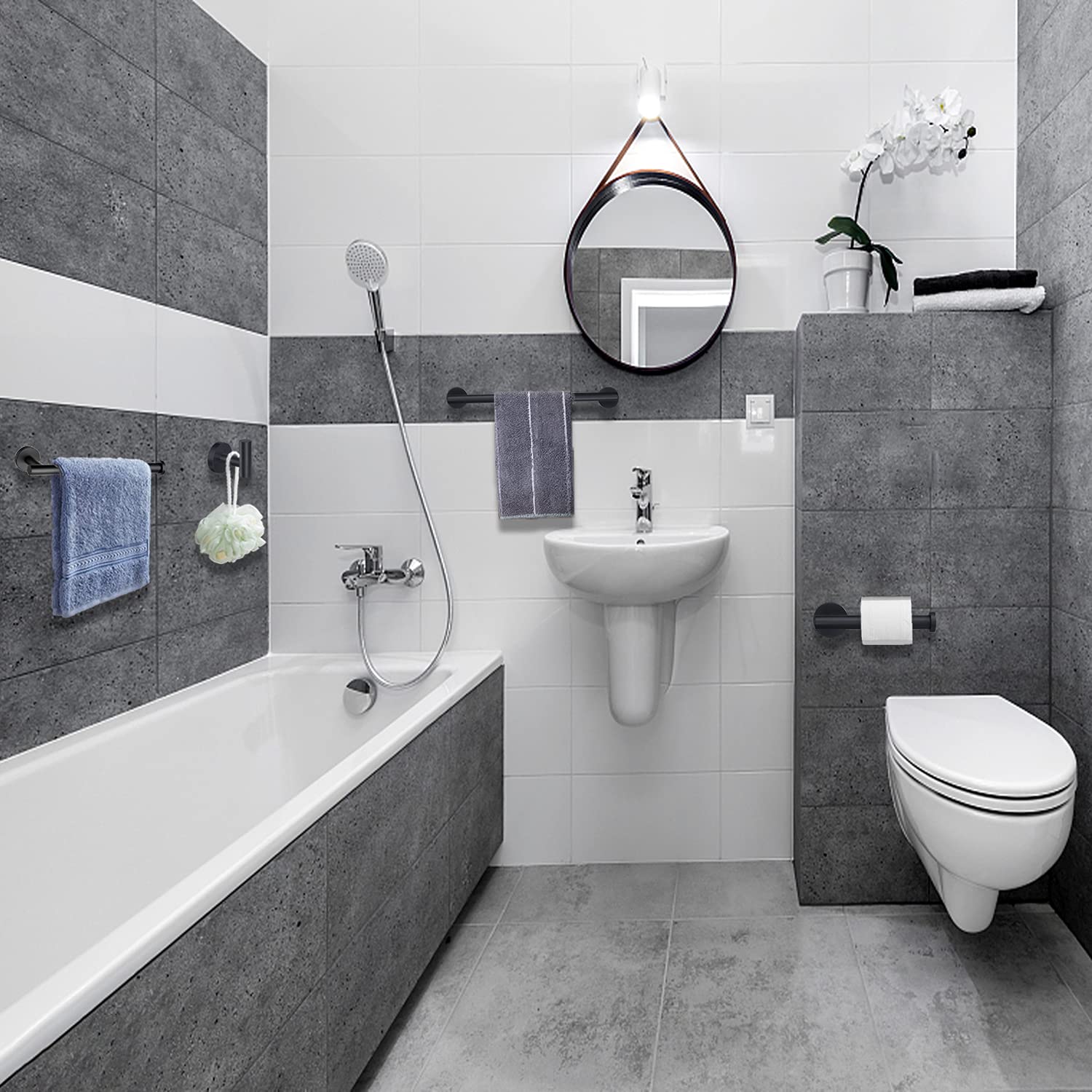 Nolimas Matte Black Bath Hand Towel Bar Single Bars Towel Rack Rod Classic Wall Mounted Stainless Steel Bathroom Towel Bar Toilet Kitchen Towel Shelf Single Layer,12inch