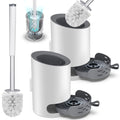 Domi-patrol Toilet Brush and Holder Set 2 Pack, White, Hard Bristle Nylon Toilet Bowl Brushes with Stainless Steel Holder