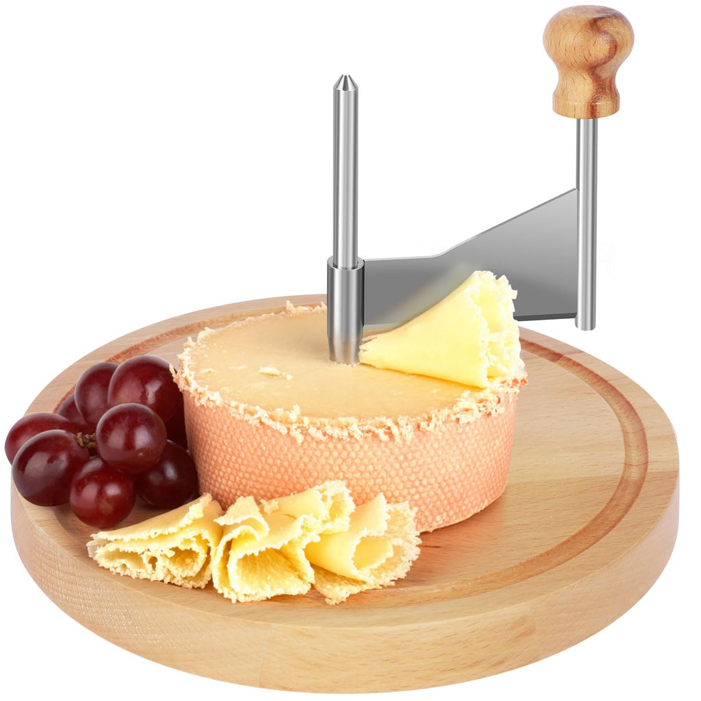 HIERTAOP Cheese Curler, Stainless Steel Shaver, Wooden Cheese Slicer Board, Rust-Proof Multifunctional Chocolate Flower Shaver, Perfect for Cheese Wheel or Chocolate 8.7×5.6 Inch